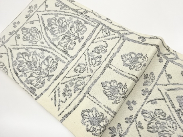 JAPANESE NAGOYA OBI / UNUSED / TSUMUGI / WOVEN GEOMETRIC